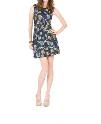Papillon Owl & Squirl Print Drape Collar Sweater Dress In Navy