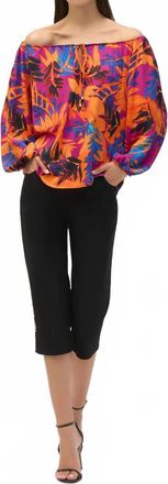 Joseph Ribkoff Tropical Print Long Sleeves Off-Shoulder Top In Multi