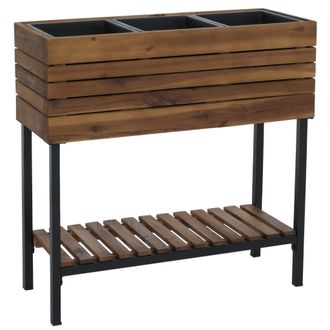 Hhg [nunca Usado] Jardinera Elevada Hhg-459, Macetero Para Flores Y Plantas, Maceta, Estante De Exterior De Madera De Acacia Mvg 79 X 80 X 31 Cm, Marr&oacute;n