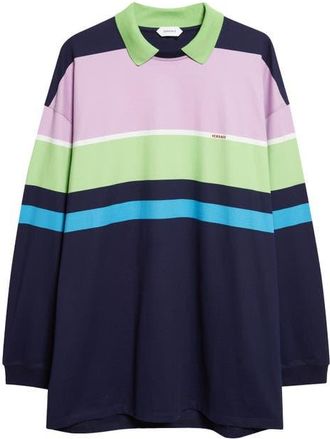 Versace Stripe Cotton Jersey Polo in Bright Pink Green Blue at Nordstrom, Size 6 Us