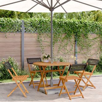 vidaXL Set De Comedor De Jard&iacute;n 5 Pzas Rat&aacute;n Pe Madera Maciza Negro Vidaxl