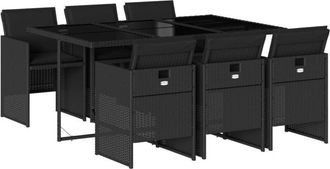 vidaXL Vidaxl - Set De Comedor De Jard&iacute;n 7 Pzas Y Cojines Rat&aacute;n Sint&eacute;tico Negro