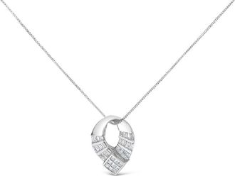 House of Brilliance 14k White Gold 1 5/8 Cttw Invisible Set Diamond Curved Oval Shape Pendant Necklace at Nordstrom