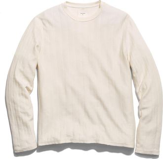 Billy Reid Herringbone Crewneck Long Sleeve T-Shirt in Tinted White at Nordstrom, Size Xx-Large