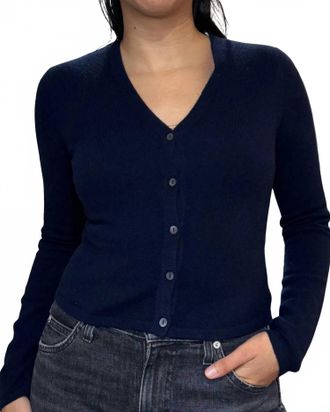 Autumn Cashmere Fitted High V Cardigan In Navy