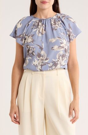 Nordstrom Rack Gathered Neck Top in Blue- Grey Billie Abstract at Nordstrom Rack, Size X-Small