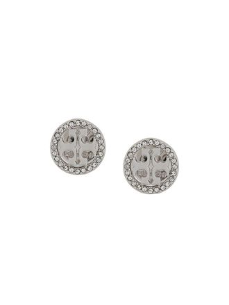 Tory Burch Icon Pave stud oorbellen - Zilver
