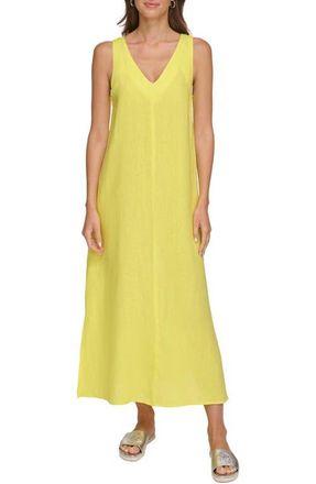 DKNY V-Neck Linen Maxi Dress in Limonata at Nordstrom, Size X-Small