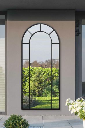 MirrorOutlet Black Framed Arched Leaner Garden Wall Mirror 75 X 33 (190 X 85CM) | Size: 1 Pack