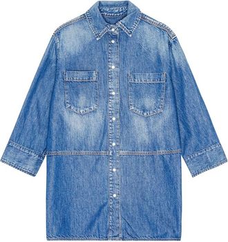 Ganni Blauw Denim Oversized Shirt met Lange Mouwen - Dames - Spijkerjassen - Blauw - L/Xl - Denim - Jassen
