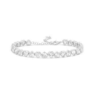 SHYMI Alternating Bezel-Set Heart Tennis Bracelet -.925 Sterling Silver, Rhodium-Plated, Rhodium Plated, Cubic Zirconia, Size 6 with 2 Extender, Day to Nigh