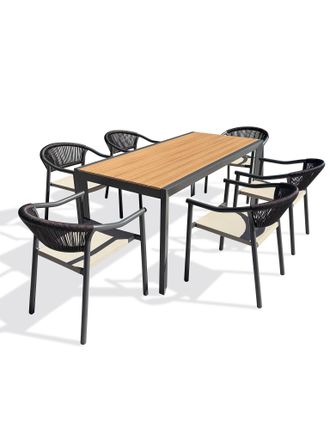 DCB Garden Tonga - Conjunto De Comedor De Jard&iacute;n De Aluminio Para 6 Personas - Antracita - Dcb Garden