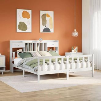 Berkfield Home Bookcase Bed Frame White 180x200 cm Super King Solid Wood Pine
