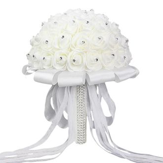 OEM Ramo De Novia Artesanal Con Cinta De Pedrer&iacute;a Blanca, Ideal Para Bodas, Ramos De Damas De Honor Y Otras Ocasiones
