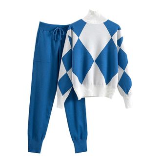 Generic Knitted Co Ord Set Women Tracksuit Womens Full Set Straight Leg Thermal Fleece-Tracksuit Womens Full Set Wide Leg Track Suit Wearable Comfy Ladies Tra