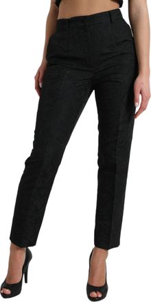 Dolce & Gabbana Womens Black Polyester High Waist Tapered Pants Acetate Nylon