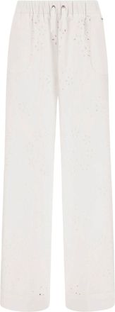 Herno White Raised Embroidery Cotton Wide-Leg Pants