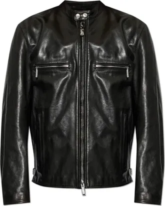 Dsquared2 Jassen, Heren, Zwart, 2Xl, Leer, Leren jas met studs