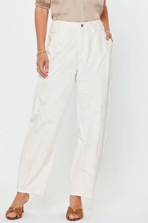 Current Air Womens Eva Barrel Leg Pants With Embroidery Details In White