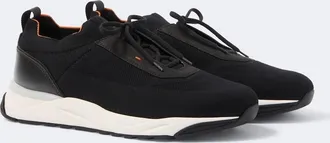 Santoni Leather-trimmed knitted sneakers