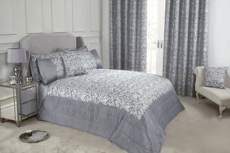 TJ Hughes Eden - Embellished Jacquard Quilted Bedspread Set in Silver - TJ Hughes