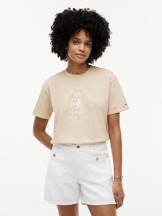 Tommy Hilfiger Womens Crest Logo Garment-Dyed Boxy T-Shirt - Clayed Pebble - XXL