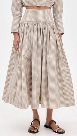 Alexis Havara Pleated Midi Skirt In Tan/white