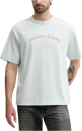 Calvin Klein Jeans Tops, Heren, Blauw, S, Katoen, SS Center Chain Stit T-Shirt