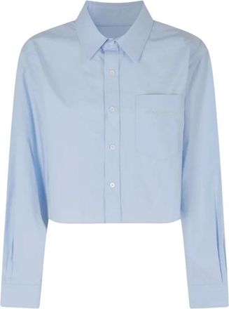 Alexander Wang Geborduurd Logo Cropped Shirt - Dames - Overhemden - Blauw - XS - Katoen - Overhemden