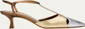 Manolo Blahnik 50mm Turgimod Metallic Leather T-Strap Pumps