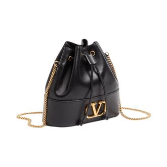 Valentino Tassen, Dames, Zwart, ONE Size, Leer, VLogo Signature Mini Bucket Bag