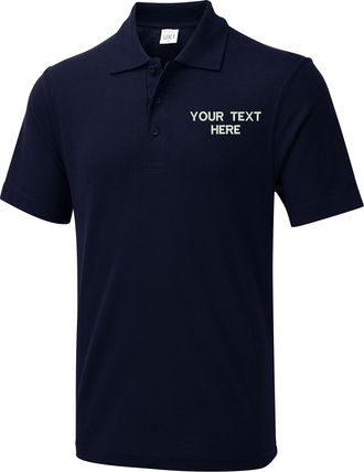 Generic Personalised Embroidered Your Text UX Polo Shirt, Casual Workwear Office Unisex Adult Polo Top (Navy, 2XL, xx_l)