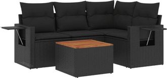 vidaXL Vidaxl - Set De Muebles De Jard&iacute;n 5 Pzas Y Cojines Rat&aacute;n Sint&eacute;tico Negro