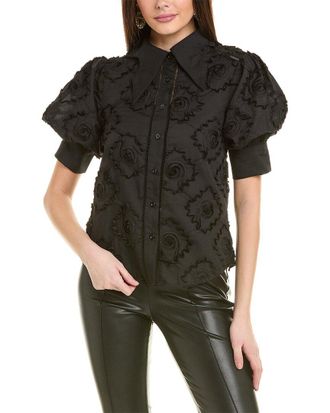 Gracia Wing Collar Circle Embroidered Top