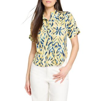 Nic+Zoe Sunny Skies Half Button Linen Blend Shirt in Yellow Multi at Nordstrom Rack, Size Xx-Large