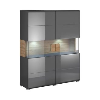 Petits Meubles Vajillero 2 puertas con LED estratificado Gris marrón