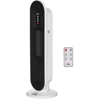 HOMCOM Calefactor Cer&aacute;mico De Torre 1200w/2000w Con Mando A Distancia Termostato Temporizador De 24h Y Sistema Antivuelco Para Sala De 20 M&sup2; 21x21x63,5 Cm
