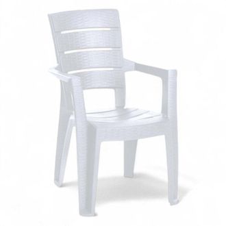 No Brand 10 Sedie con braccioli impilabile effetto rattan in resina bianca da esterno 56x44xH89 cm