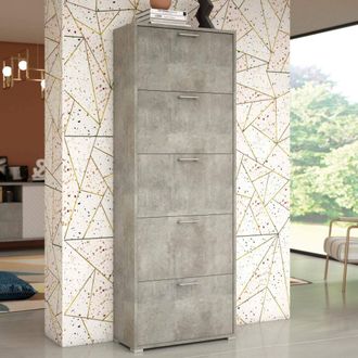 Dmora Zapatero Surfinia, Mueble De Entrada Polivalente Con 5 Puertas Abatibles, Zapatero De Doble Profundidad, 100% Made In Italy, Cm 67x28h183, Cemento, Co