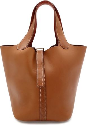 Herm&egrave;s Brown Red Color Barenia Leather Handbag Tote Bag (Pre-Owned)