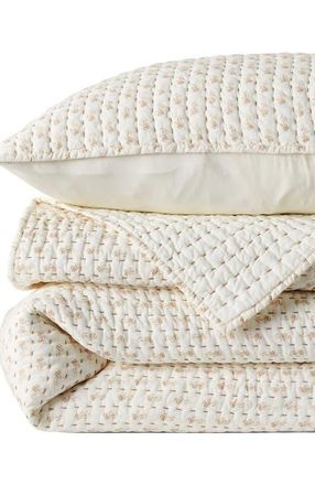 Lands End Printed Seed Stitch Quilt in Rich Camel Floral Stripe at Nordstrom, Size Standard