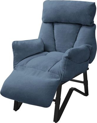 ML Design Sillón de relax reclinable azul ajustable tapizado funda de lino