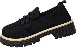 Generic Ladies Casual Shoes Wide Fit Walking Shoes Round Toe Flat Low Heel Breathable Non-Slip Lace Up Comfortable Casual Loafers Work Leisure Black
