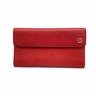 Gucci Red Color Leather Long Wallet (Bi-Fold) (Pre-Owned)