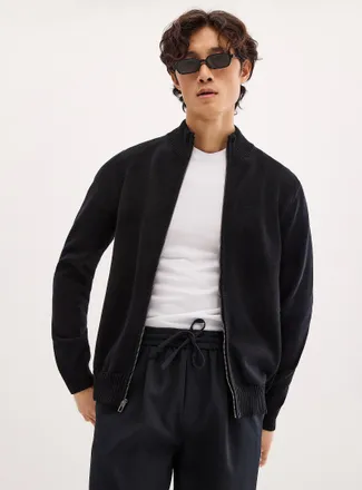 Le 31 Mens Reprocessed-cotton zipped Cardigan Sweater