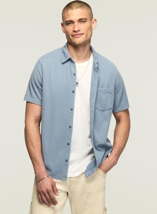 Lucky Brand Mens Textured Button Thru Knit Shirt