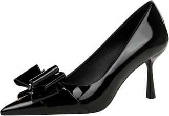Generic Women Pointed Toe Stiletto High Heels 6.5CM Bow Patent Leather Sexy Pumps Wedding Evening Party (Black,7.5)