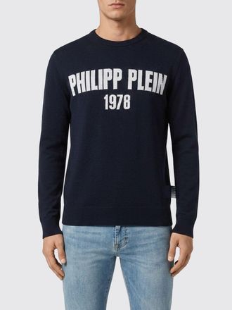 Philipp Plein Wool and Cotton Blend Crewneck Jumper with All-Over Jacquard Logo Pattern