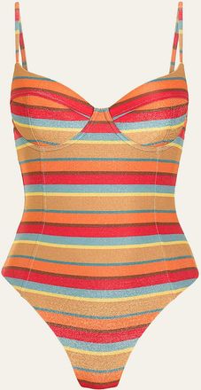 Ramy Brook Jayda Glitter Striped One-Piece Swimsuit