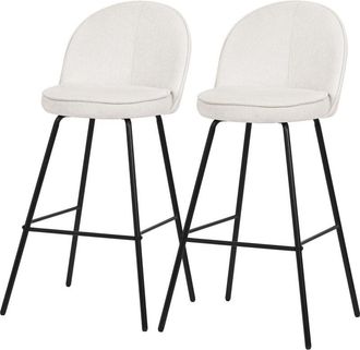 ML Design Ml-design 2x Taburetes De Bar Beige Con Tapizado De Tela, 75cm De Altura, Sillas Con Estructura Met&aacute;lica, Asientos De Cocina Con Respaldo Y Reposap&iacute;es